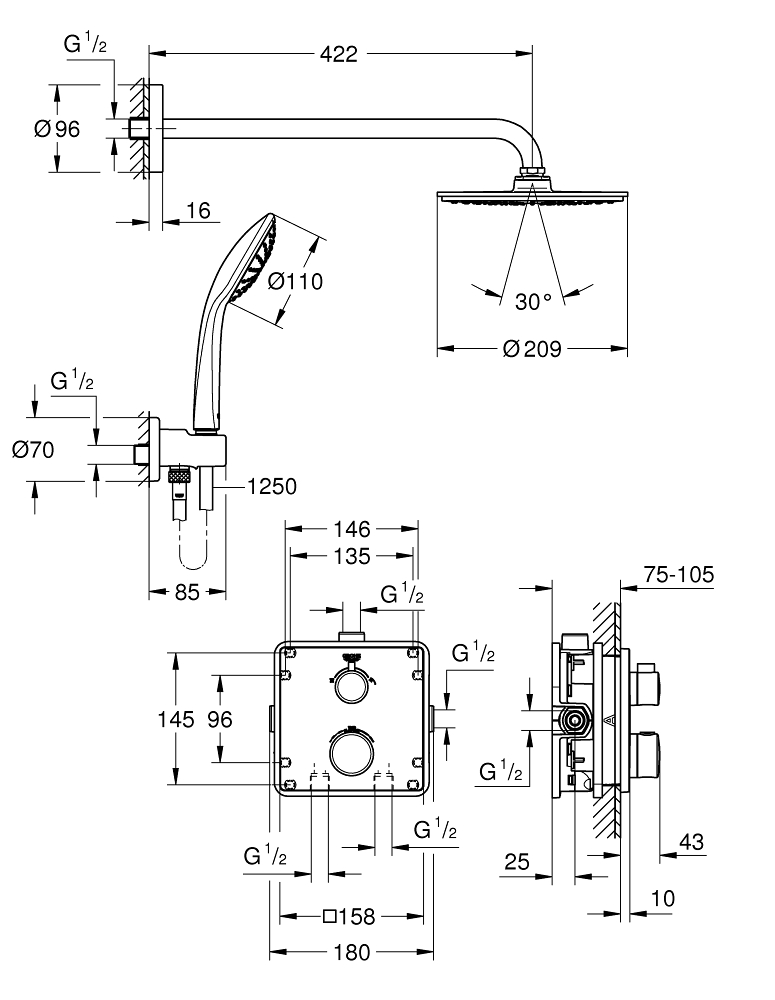 GROHE Rainshower System 210 クローム Zestaw prysznicowy Grohe Rainshower System 210 System z